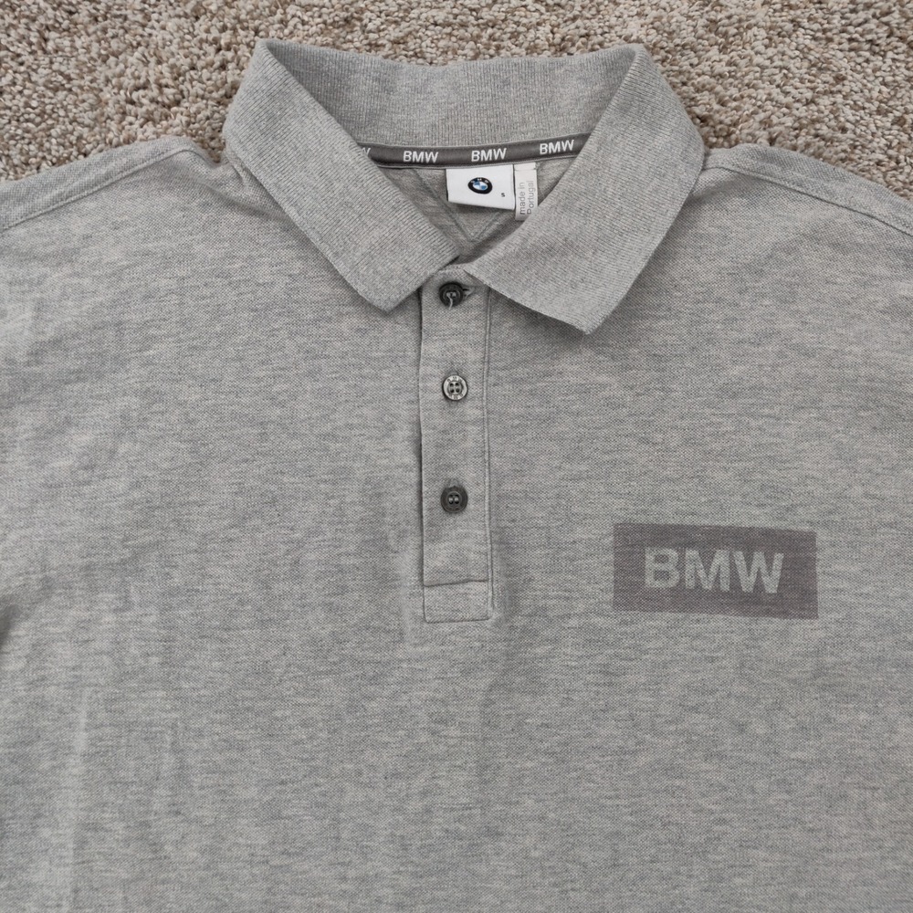 BMW Polo Shirt Mens Small Grey Short Sleeve Stretch Casual Luxury Car Golf Logo